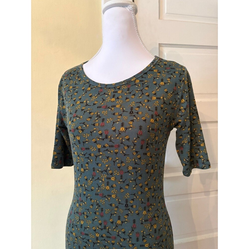 Body con midi dress pencil skirt scoop neck green ditzy floral wildflower girly
